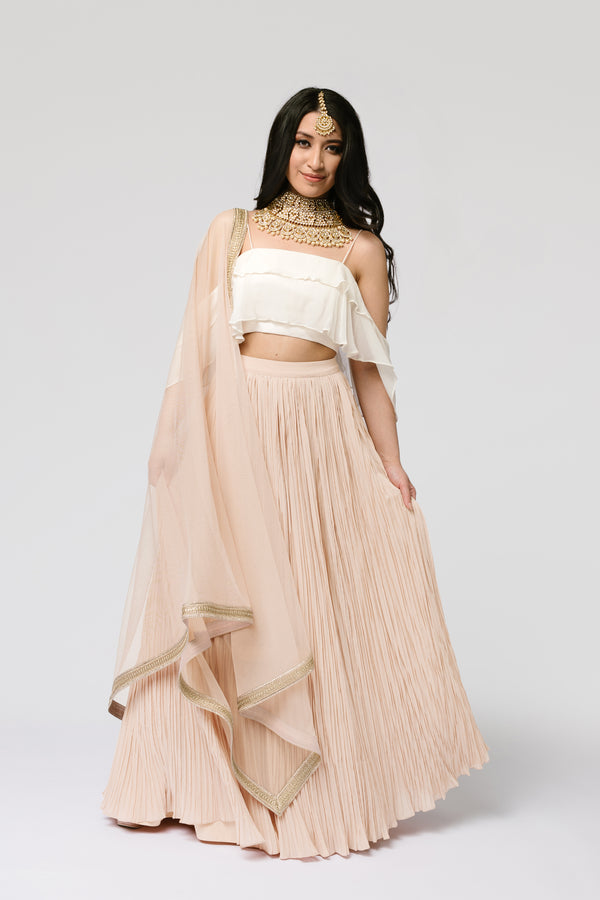 blush pink pleated lehenga skirt