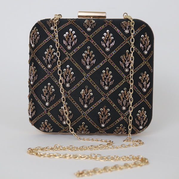 black and gold indian clutch bag